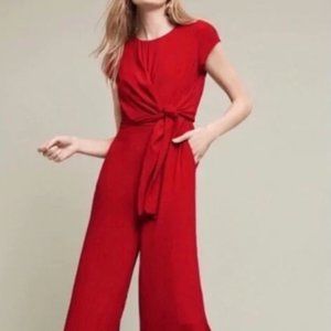 Anthropologie Maeve Red Wide Leg Tie Front Jumpsuit, sz 2